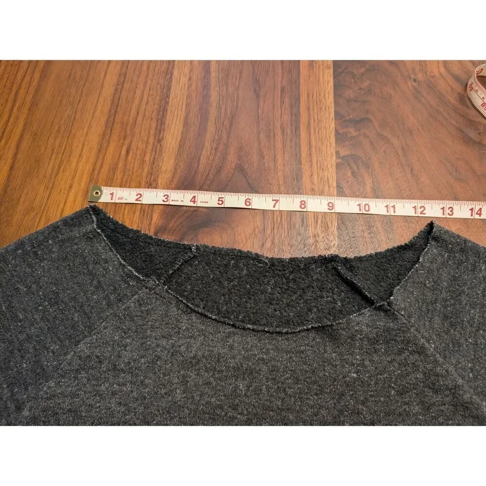 Women's Charcoal Gray Wide Cutoff Neck Fleece Raglan Pullover Sweater Sz Medium